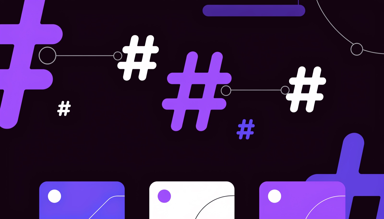 Symbole hashtagów różnej wielkości połączone liniami, jeden wyróżniony